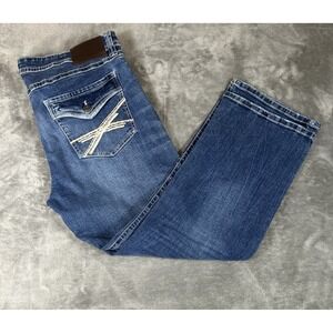 TK Axel Mens Slim Boot Cut Jeans Size 38 x 30 Blue Button Flap Pockets Stretch